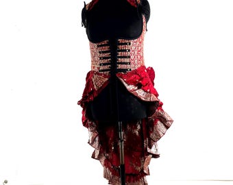 XL Elisa Bustier Dress; Steampunk Under-bust Long Body Corset in Silk Brocade, (SKU:2004-10244)