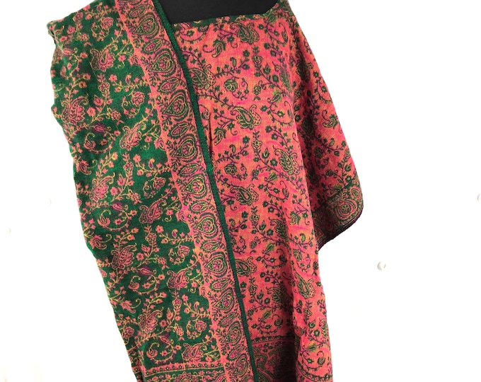 Poncho - Reversible - Warm Soft Cozy - Blanket style in green & pink