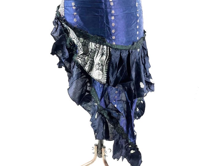 Bustle Wrap Over Skirt Vintage Silk Brocade, Luna M/L; Tribal Belly Dance mini skirt, Steampunk Festival Cosplay Tail Skirt SKU:221-7127