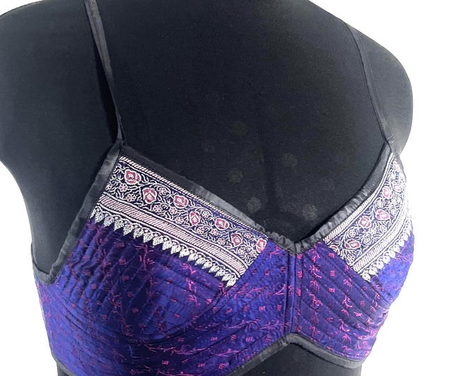 L Gia Cross Strap Bra Top, Handmade in Vintage Silk Brocade (SKU:2163-10037)