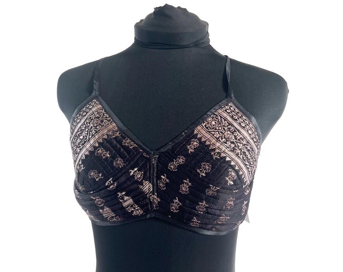 M Gia Cross Strap Bra Top, Handmade in Vintage Silk Brocade (SKU:2162-10055)