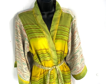 S/M. Luxury Reversible Silk Kimono Robe with deep pockets A perfect Dressing Gown, Bath Robe, Duster Jacket. SKU:725-1833