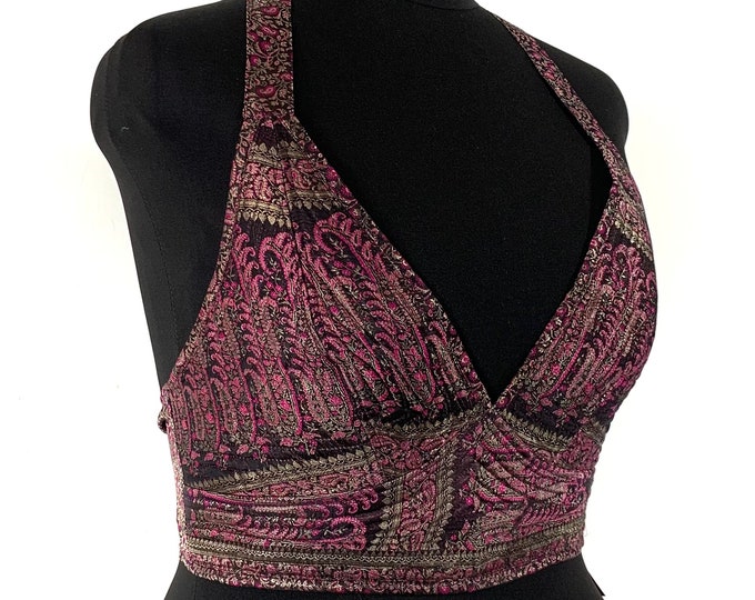2XL. Phoenix Tribal Top. New cut. Silk brocade, Steampunk Pagan, Bohemian, Larp, Goth, Celtic crop top SKU:1026-5967