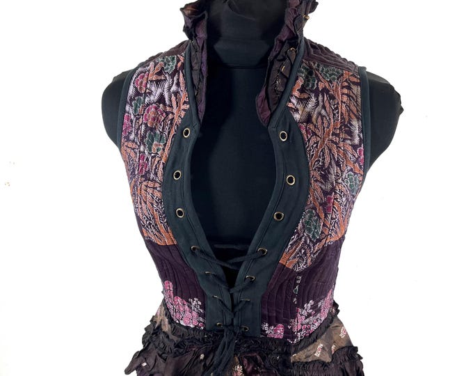 M. Isabella Corset Dress handmade in Silk brocade. Perfect for Steampunk or Renaissance Fairs SKU:2001-9628
