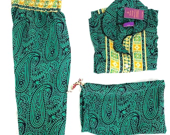 M. Luxury Silk Sari Pyjama Set with matching gift bag. Quality Handmade Nightwear.