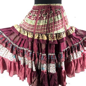 Jazmyn 25 Yard Skirt handmade in Vintage Summer Silk, Maxi One Size; (28&quot;-42&quot; Waist) a Boho Cottagecore skirt SKU:738-8993