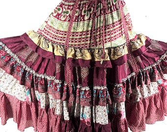 Jazmyn 25 Yard Skirt - Handmade - Vintage Summer Silk - Maxi One Size SKU:738-8993