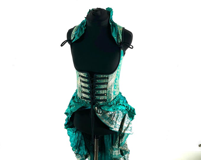 S Elisa Bustier Dress; Steampunk Under-bust Long Body Corset in Silk Brocade, (SKU:2004-10258)