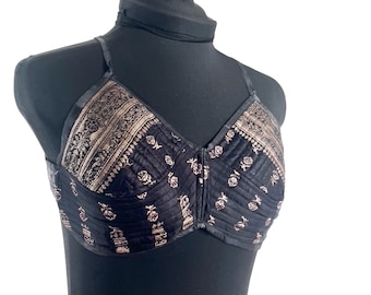 M Gia Cross Strap Bra Top, Handmade in Vintage Silk Brocade (SKU:2162-10047)