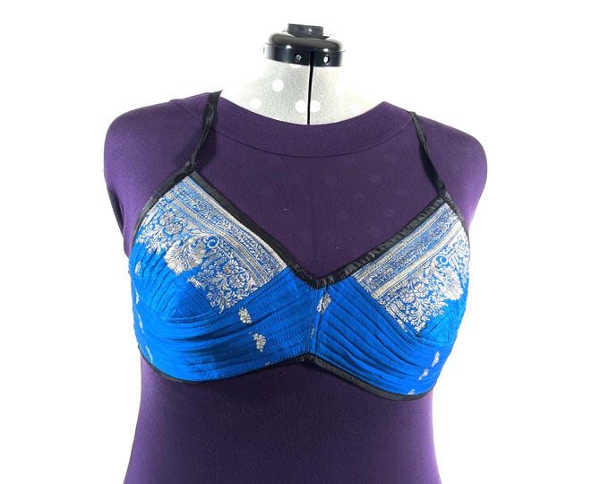 XL Gia Cross Strap Bra Top, Handmade in Vintage Silk Brocade (SKU:2164-10005)