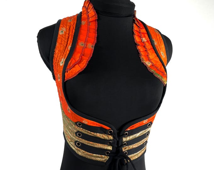 Ivy S Underbust Corset Top; steampunk vest handmade in Vintage Silk Brocade (SKU:2171-10105)