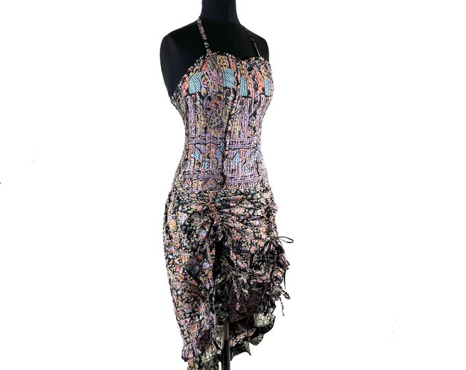 Ruby Fantasy Agni Silk SunDress; Light-weight handmade Summer Elven, Ruffle, Fairycore, Cottagecore dress.  SKU:735-9330