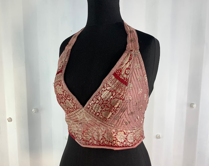 M/L. Phoenix Tribal Top, Silk Satin Brocade, Wine & Silver SKU:1020-1714