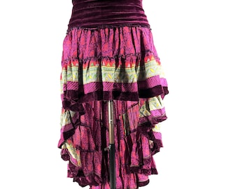 Layla Bohemian Hi Low Velvet Edged Silk Skirt (SKU:733-9975)