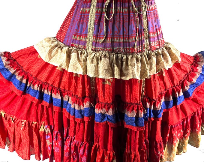 Jazmyn 25 Yard Skirt handmade in Vintage Summer Silk, Maxi One Size; (28"-42" Waist) a Boho Cottagecore skirt SKU:738-8995