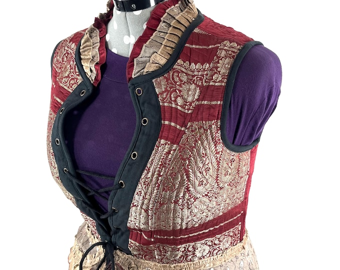 3XL. Isabella Corset Vest Dress; Silk Brocade handmade SKU:2001-9580