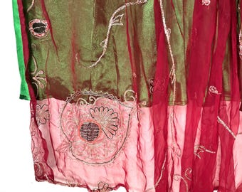 Maxi Wrap Skirt Aari Tari One Size Hippie skirt embroidered 2 layer Boho skirt SKU:2012-9892