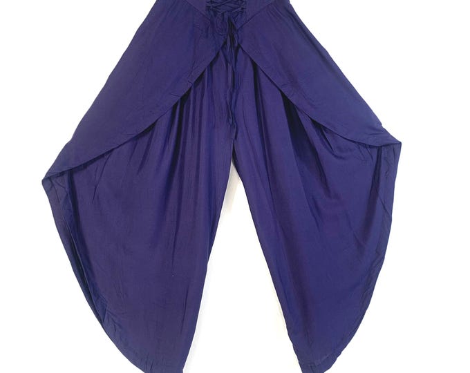 Royal Blue Tulip Palazzo Pants; Rayon High Slit open-leg harem trouser.