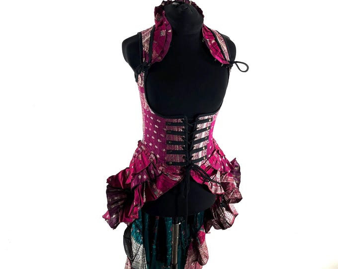 M Elisa Bustier Dress; Steampunk Under-bust Long Body Corset in Silk Brocade, (SKU:2004-10266)