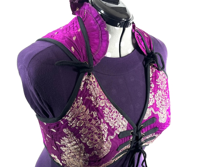 6XL. Fae Corset Top - Pink & Gold Bra Top - Vintage Silk Brocade  (SKU:3039-9809)