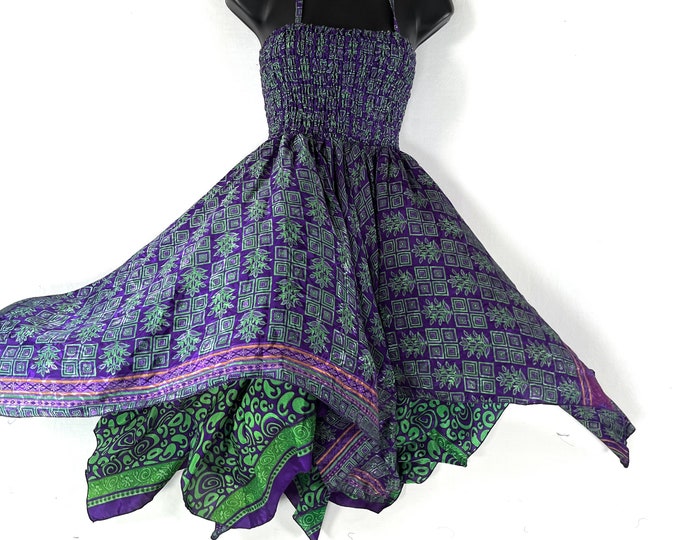 Ayeling Fairy Dress; Silk Summer Dress, One Size 38" (97cm) Midi Length, Silky Sun Bohemian Hippy Boho Gypsy Princess. SKU:904-7273