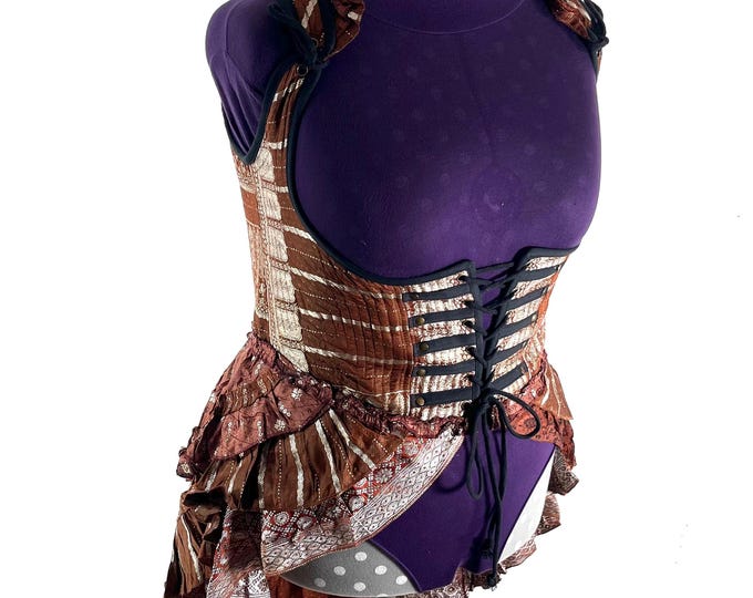 5XL Elisa Bustier Dress; Steampunk Under-bust Long Body Corset in Silk Brocade (SKU:2004-10221)