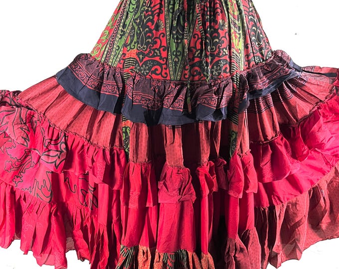 Jazmyn 25 Yard Skirt handmade in Vintage Summer Silk, Maxi One Size; (28"-42" Waist) a Boho Cottagecore skirt SKU:738-8967
