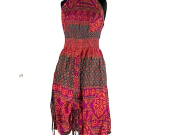 Sadie Silk Pixie Dress. One Size. A Sun Goddess Halter Dress with adjustable Rouches.  SKU:1031-5509