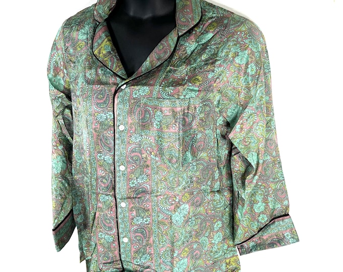 Sheer Sari Silk Pyjamas Set - Matching Lounge Wear with Travel Bag (Medium SKU: 726-10555)