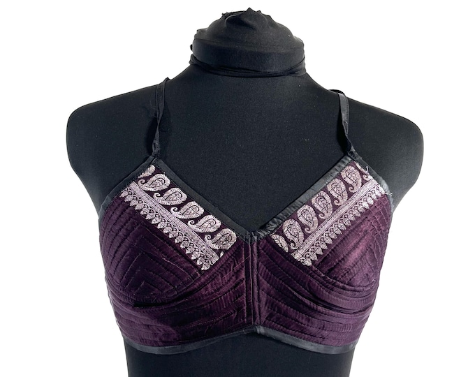 S Gia Cross Strap Bra Top, Handmade in Vintage Silk Brocade (SKU:2161-10066)