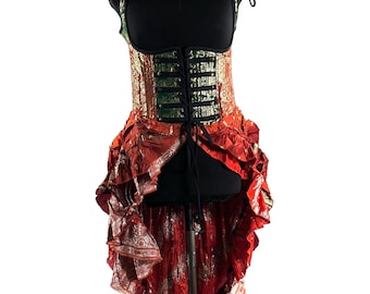 L Elisa Bustier Dress; Steampunk Under-bust Long Body Corset in Silk Brocade, (SKU:2004-10274)