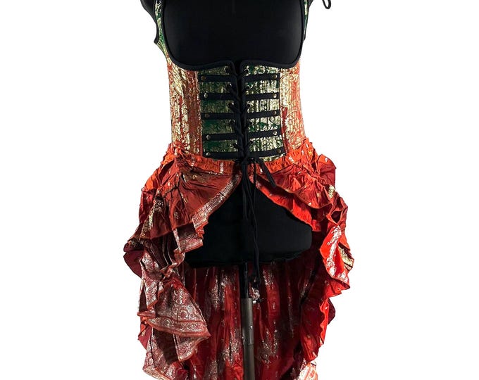 L Elisa Bustier Dress; Steampunk Under-bust Long Body Corset in Silk Brocade, (SKU:2004-10274)