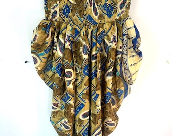 Caroline Waterfall Silk Harem Pants; One size, Elasticated waist Comfy yoga Eco Trousers in Blue, Bronze & Beige