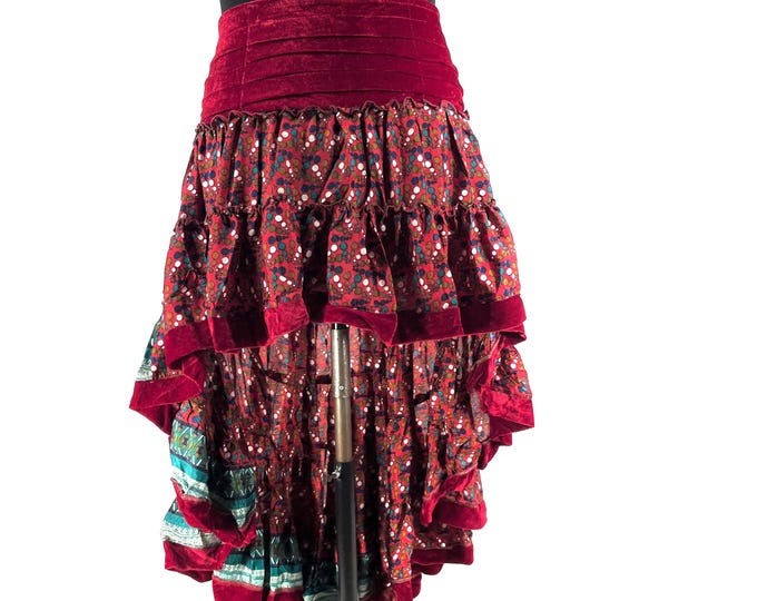Layla Bohemian Hi Low Velvet Edged Silk Skirt (SKU:733-9983)