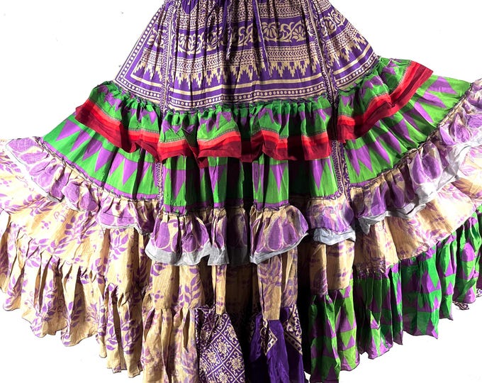 Jazmyn XL 25 Yard Skirt handmade in Vintage Summer Silk, Maxi Plus Size; (30"-60" Waist) a Boho Cottagecore skirt  SKU:737-9110