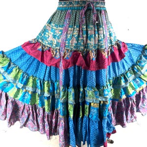 Jazmyn 25 Yard Skirt handmade in Vintage Summer Silk, Maxi One Size; (28&quot;-42&quot; Waist) a Boho Cottagecore skirt SKU:738-8969