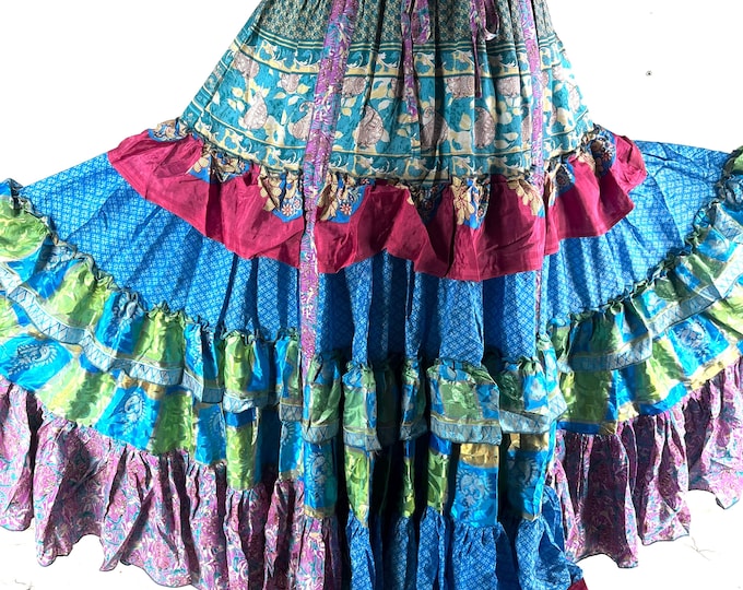 Jazmyn 25 Yard Skirt handmade in Vintage Summer Silk, Maxi One Size; (28"-42" Waist) a Boho Cottagecore skirt SKU:738-8969