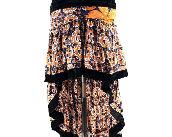 XL Layla Bohemian High Low Skirt - Silk, Velvet Edged (SKU:734-9954)