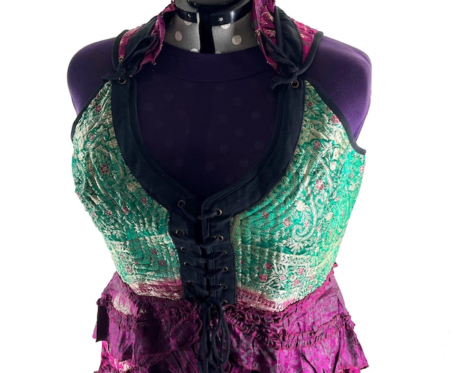 6XL Varuna Corset Dress in Silk Brocade with long body. SKU:2002-10206