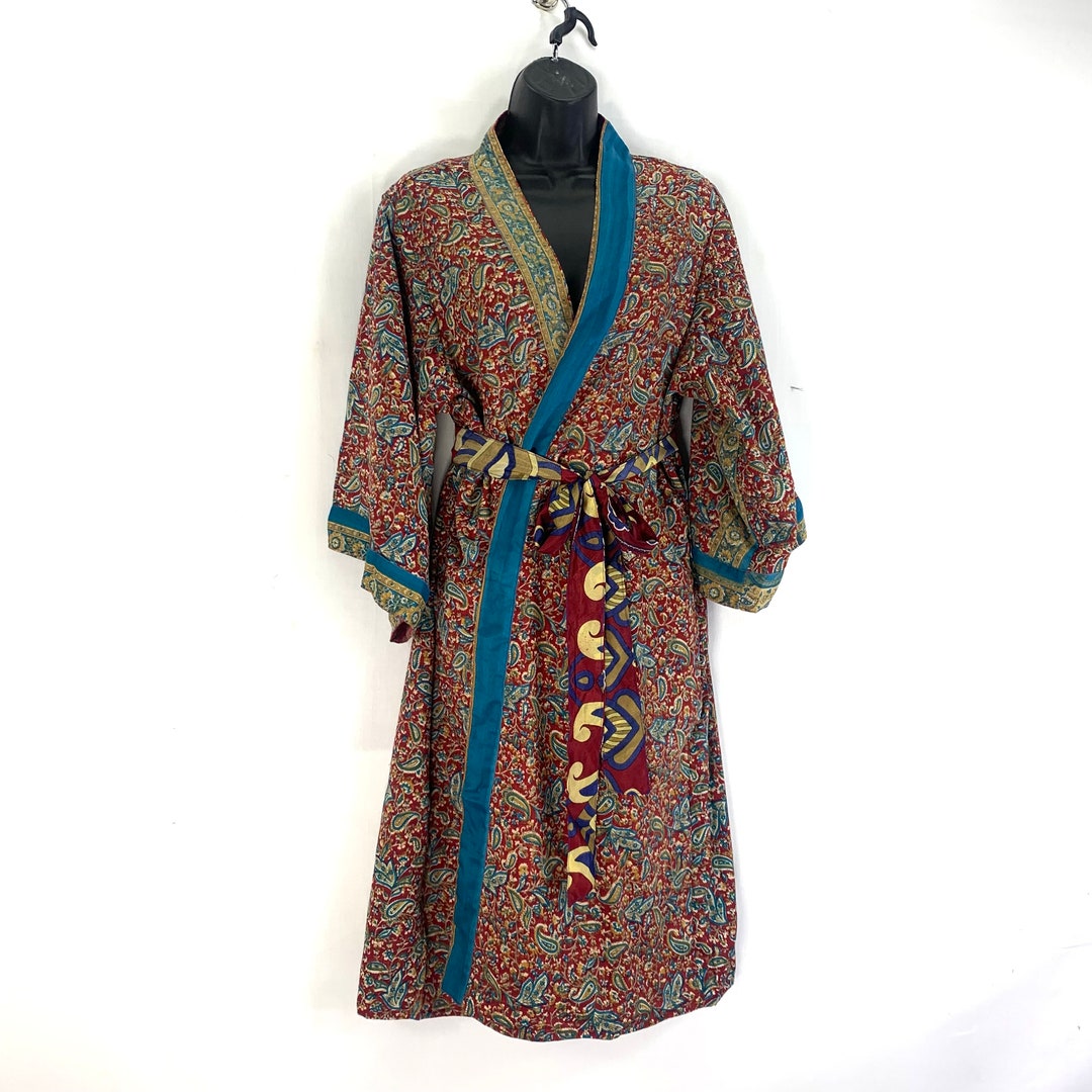 Reversible Robe S/M. Luxury Reversible Silk Kimono Robe With Deep Pockets A Perfect ...