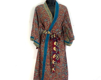 S/M. Luxury Reversible Silk Kimono Robe with deep pockets A perfect Dressing Gown, Bath Robe, Duster Jacket. SKU:725-3829