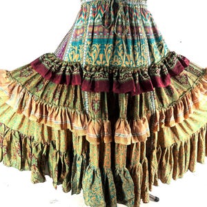 Jazmyn 25 Yard Skirt handmade in Vintage Summer Silk, Maxi One Size; (28&quot;-42&quot; Waist) a Boho Cottagecore skirt SKU:738-8968