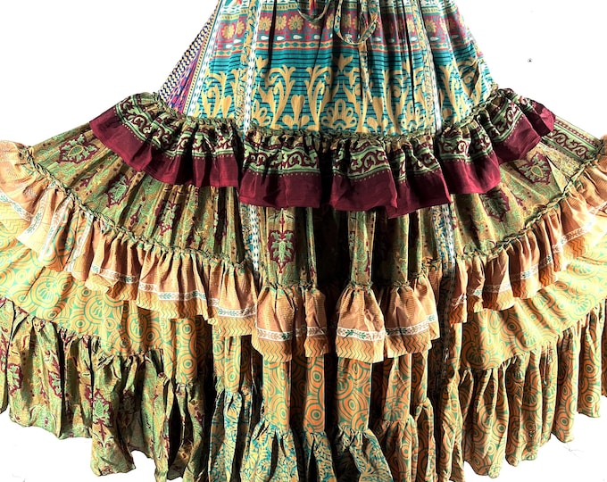 Jazmyn 25 Yard Skirt handmade in Vintage Summer Silk, Maxi One Size; (28"-42" Waist) a Boho Cottagecore skirt SKU:738-8968