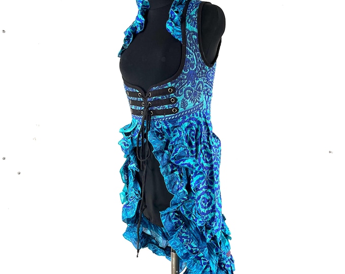S.  Celeste Corset Dress with adjustable skirt in Vintage Silk. (Steampunk, Boho, Renaissance Style) SKU:980-9552