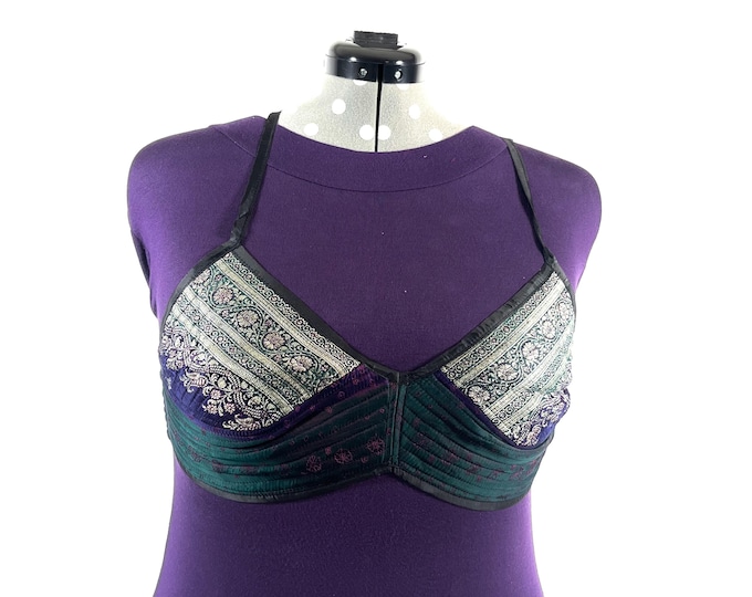 XL Gia Cross Strap Bra Top, Handmade in Vintage Silk Brocade (SKU:2164-10011)