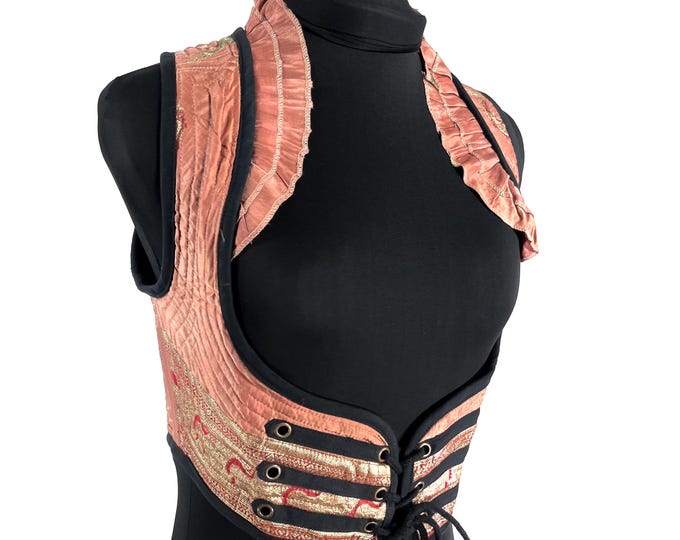 Underbust Corset Top; Ivy M steampunk vest handmade in Vintage Silk Brocade (SKU:2172-10116)