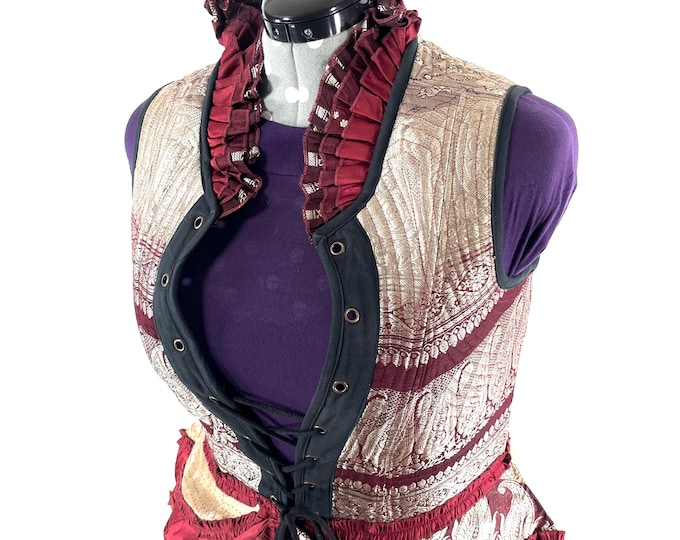 3XL. Isabella Corset Vest Dress; Silk Brocade handmade SKU:2001-9586