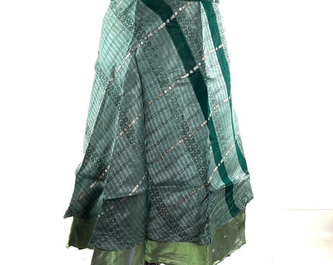 Pemberin Midi Wrap Skirt - Silk Brocade - Two Layer - A-Line - One Size (SKU:2034-10483)