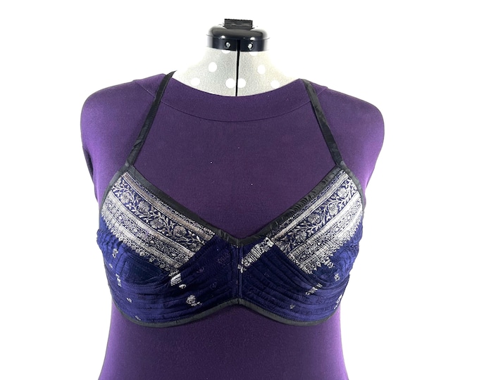XL Gia Cross Strap Bra Top, Handmade in Vintage Silk Brocade (SKU:2164-10008)