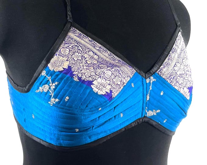 L Gia Cross Strap Bra Top, Handmade in Vintage Silk Brocade (SKU:2163-10034)